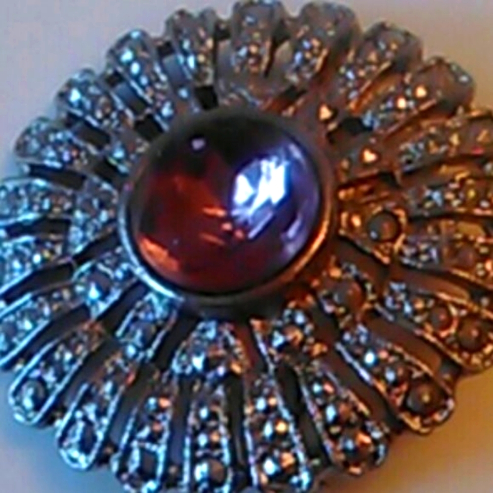 🤎 Stunning Art Deco Inspired Vintage Faux Smoky Topaz & Marcasite Brooch - Picture 5 of 11